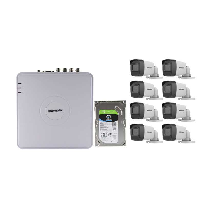 Hikvision 8-channel HD-TVI DVR CCTV upgrade kit with eight bullet cameras and surveillance drive